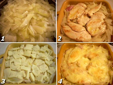 Préparation des filets de poulet et du chou au St Nectaire Préparation des filets de poulet et du chou au St Nectaire